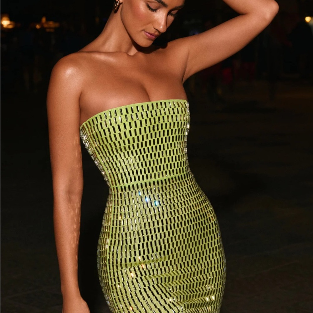 Oh Polly Green Strapless Bodycon Dress for Cocktail